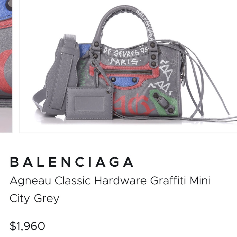 SOLD Balenciaga Agneau Graffiti Mini City Grey - Picture 8 of 8